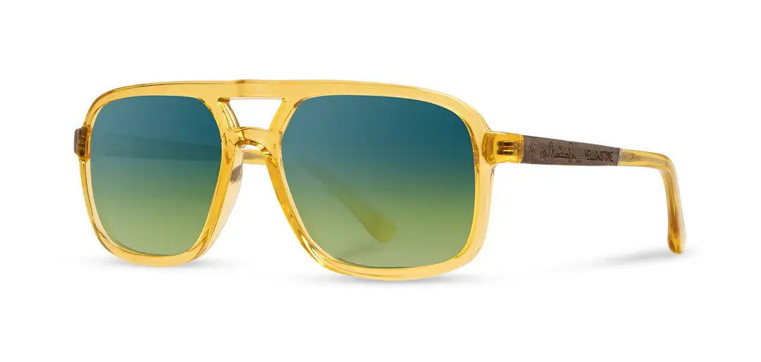 Glacier Sunglasses | Yellowstone Engraved Edition: Sap / Walnut Engraved / HD Plus Polarized Sky | CAMP Eyewear