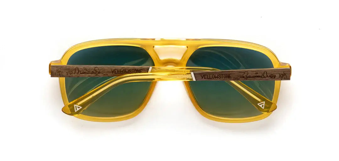 Glacier Sunglasses | Yellowstone Engraved Edition: Sap / Walnut Engraved / HD Plus Polarized Sky | CAMP Eyewear