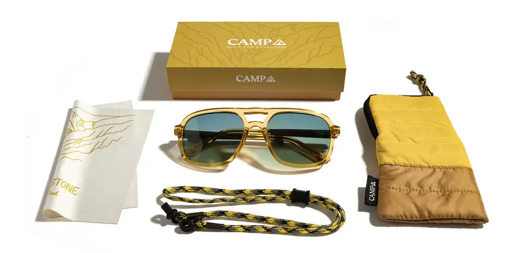 Glacier Sunglasses | Yellowstone Engraved Edition: Sap / Walnut Engraved / HD Plus Polarized Sky | CAMP Eyewear